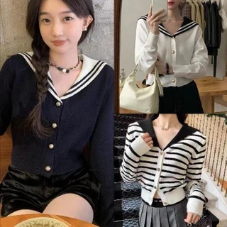 Áo Cardigan Dệt Kim Kẻ Sọc Phong Cách Hàn Quốc Cho Nữ