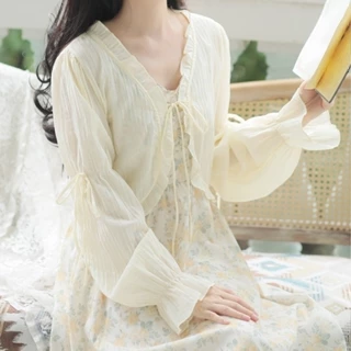 Áo Khoác cardigan chiffon Mỏng Tay Dài Chống Nắng Màu Trơn Cột Dây Thời Trang Mùa Hè Cho Nữ