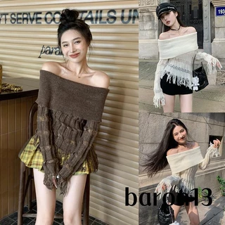 Áo sweater Dệt Kim Tay Dài Hở Vai Thời Trang Cho Nữ