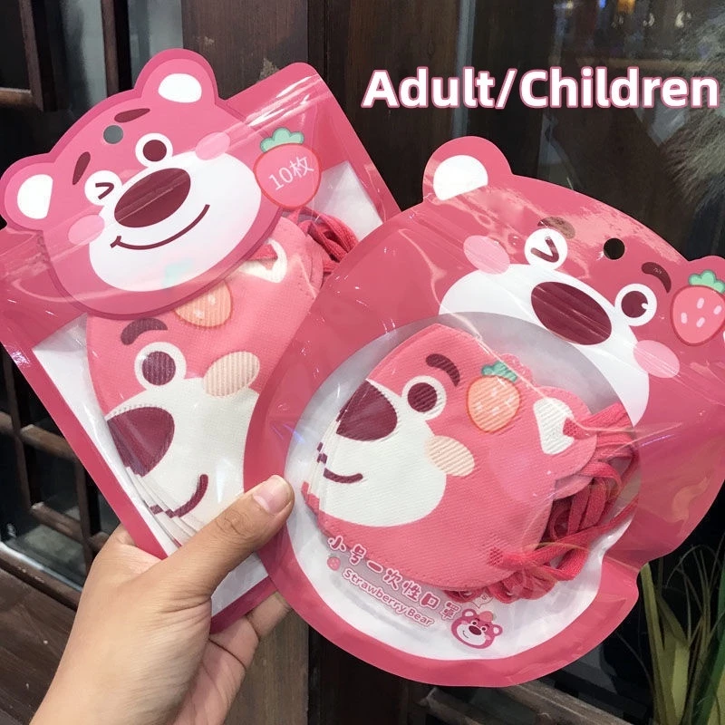 Sét 10 Khẩu Trang Gấu Dâu Lotso Cho Mẹ và Bé, Túi Khẩu Trang Hoạt Hình Cute Dễ Thương (SX4M)