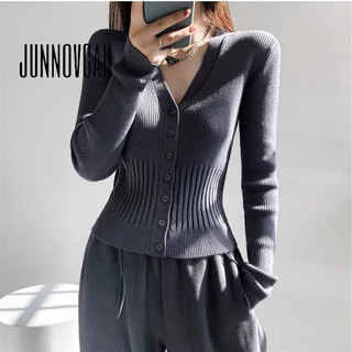 Junnovgal Áo Khoác Cardigan Tay Dài Cổ Chữ v Màu Trơn Phong Cách Đơn Giản Thời Trang 2023 Dành Cho Nữ