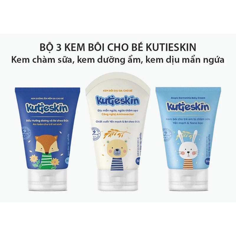 Bộ 3 KutieSkin cho bé - Kem chàm sữa, kem dịu mẩn ngứa, kem dưỡng ẩm cho trẻ sơ sinh và trẻ nhỏ(shopbim91)