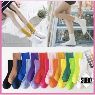 Tất Vớ Nữ Nhún Cao Cổ Thể Thao Hàn Quốc, Khô Thoáng, Chất Cotton Len Gân Nhiều Màu (Cổ Bo) - Subo Shop