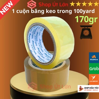 1 Cuộn băng keo trong, đục 100yard, nặng 170gram, rộng 4.7cm, lõi 5mm, 1 cây có 6 cuộn nặng 1kg