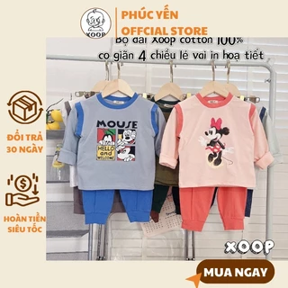 Đồ Bộ dài tay XOOP cotton 4 chiều lé vai,quẩn kiểu in họa tiết dễ thương cho bé (10-22kg) XD36,  Shop Phúc Yến