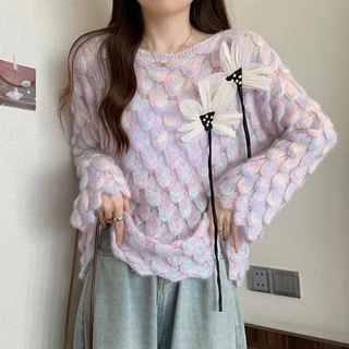 Áo sweater Tay Dài Cổ Tròn Màu Sắc gradient Thời Trang Mùa Thu Cho Nữ