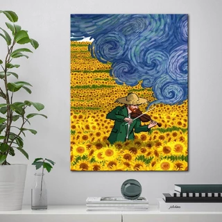 Tranh Vải Bạt Treo Tường In Hình Đàn violin van gogh Hoa Hướng Dương Trang Trí Nhà Cửa