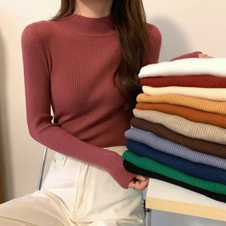 Áo sweater Cổ Lọ Tay Dài Dáng Ôm Phong Cách Thời Trang Thu Đông Kiểu Mới 6 Phong Cách 28 Màu Tùy Chọn