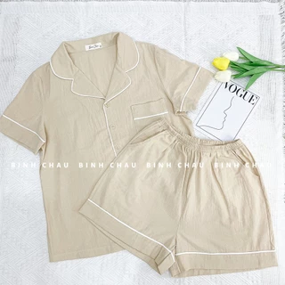 Bộ Pijama Xinh, Đồ Ngủ Dễ Thương Màu Be Chất Vải Cotton Bột - Bình Châu Sleepwear Clothing