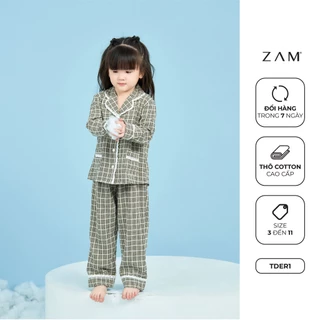 BỘ NGỦ SHE BY ZAM - TDET1 - BỘ DÀI TAY TRẺ EM KẺ THÔ COTTON PHỐI REN