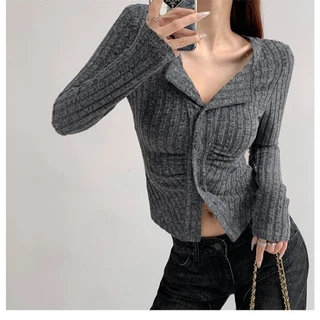 Y2K Áo cardigan len Áo sweater Dệt Kim Tay Dài Cổ Chữ v Cài Nút Thời Trang Mùa Thu 2023 Quyến Rũ Cho Nữ croptop cardigan