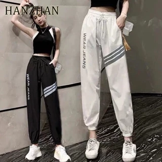 [hanzhan] Quần Thể Thao Ống Rộng plus size Cho Nữ