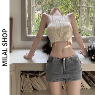 Áo Crop top Dệt Kim Mềm Mại Đính Ngọc Trai Thời Trang Dành Cho Nữ