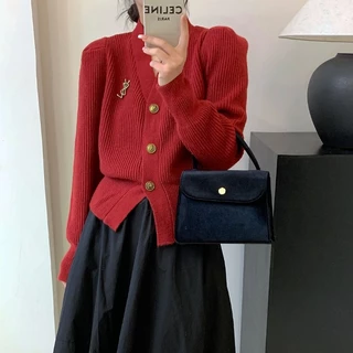 COZOK Áo cardigan Dệt Kim Tay Dài Cổ Chữ v Dáng Ngắn Thời Trang