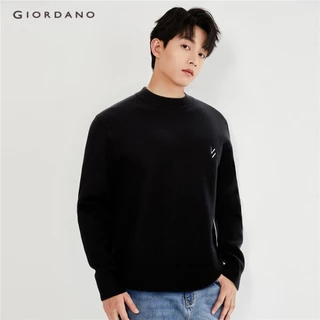 Áo sweater GIORDANO 13053765 cổ sọc gân thêu họa tiết thời trang dành cho nam