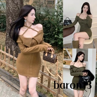 Xo8k-Váy body Dệt Kim Tay Dài Hở Lưng