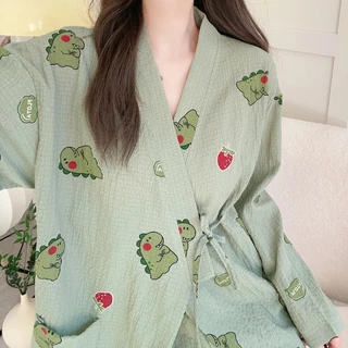 Bộ Đồ Ngủ Tay Dài Chất Liệu Cotton Họa Tiết Hoạt Hình Thời Trang Xuân Thu Cho Nữ