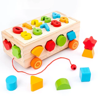 Đồ chơi xe thả khối chở số hình, đồ chơi thả hình khối học số đếm thông minh cho bé