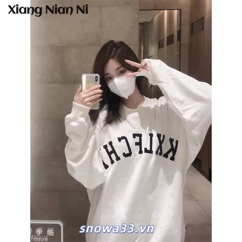 Áo khoác sweatshirt XIANG NIAN NI dày dặn dáng rộng thời trang dành cho cặp đôi