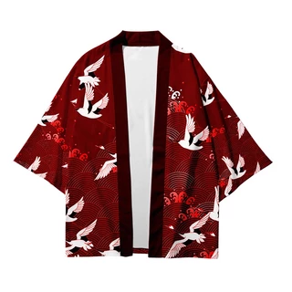 Plus Áo Khoác kimono Dáng Rộng In Hình Chim Hạc Đỏ Phong Cách harajuku Nhật Bản Cho Nam Nữ size 6xl 5xl 4xl 3xl