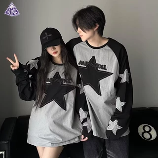 Vunc Áo sweater Tay Dài Dáng Rộng Cổ Tròn Họa Tiết Ngôi Sao Phong Cách retro Mỹ Cho Nam