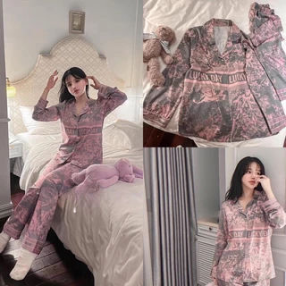 [Có Sẵn] Bộ Lụa Mặc Nhà Pijama Nữ Tay Dài Quần Dài Lucky Chất Lụa Cao Cấp Mát Mềm Mịn  LovelyPhan Pijama