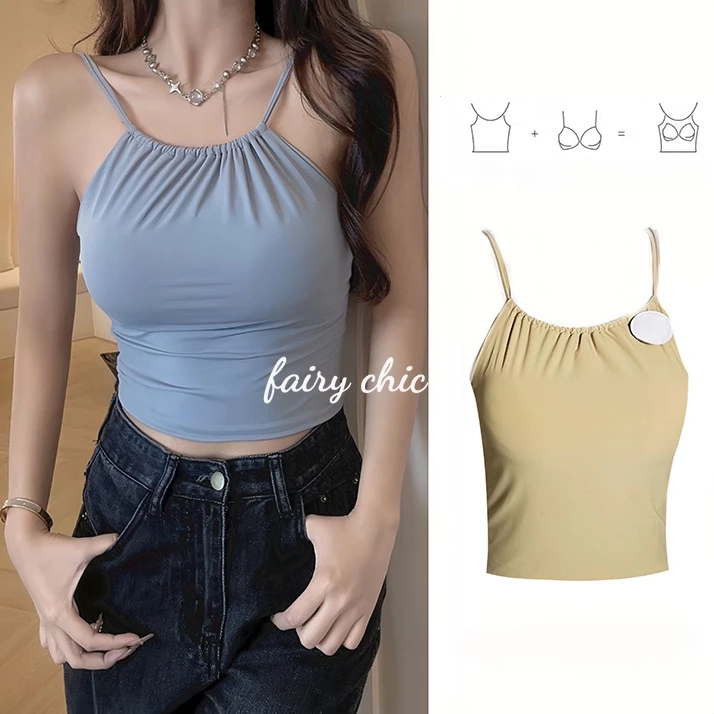 Áo Croptop Hai Dây Có Mút Đệm Ngực Phong Cách Hàn Quốc Thời Trang Cho Nữ