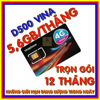 Sim 4G Vina D500 trọn gói 1 năm không nạp tiền - Gói 5,6GB/tháng mạng 4G Vinaphone miễn phí trong 12 tháng