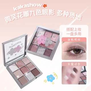 Kakashow Smile Cánh hoa Chín màu Bảng phấn mắt Độ bão hòa thấp Fine Nhấp nháy Matte Blush Phấn mắt Dễ dàng nhòe Tất cả trong