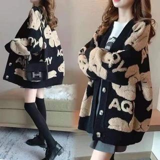 Áo Khoác Len cardigan Dáng Rộng Thời Trang Thu Đông Hàn Quốc Mới Cho Nữ