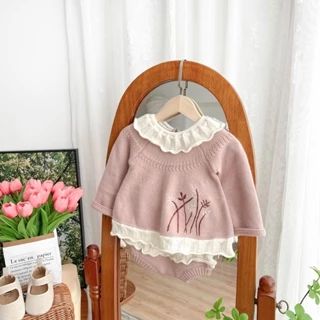 Set Áo sweater Dệt Kim Phối Quần Thời Trang Xuân Thu Đáng Yêu Cho Bé Gái