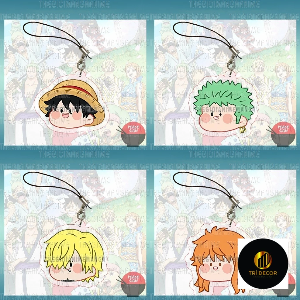 Móc dây treo điện thoại ONE PIECE ver FACE CHIBI in hình anime mica trong acrylic móc khóa