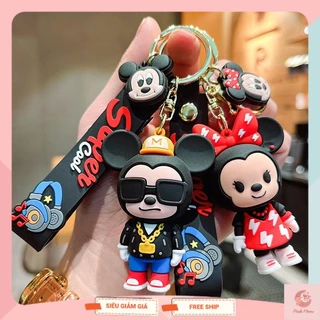 Móc khóa hoạt hình Mickey đeo vòng vàng đáng yêu, nhựa PVC cao cấp