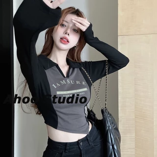 Ahoo áo phông áo thun nữ croptop baby tee Fashion xu hướng Vintage Thời trang WTX23B08FV 48Z231130