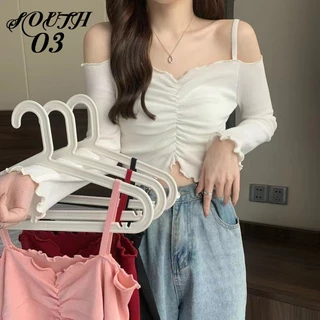 Áo sweater Dệt Kim Trễ Vai Tay Dài Dáng Ôm Gợi Cảm Dễ Thương áo croptop