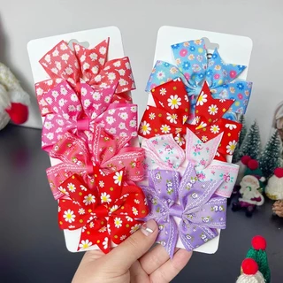 Set 4 Kẹp Tóc Nơ Ruy Băng 3inch Cho Bé Gái