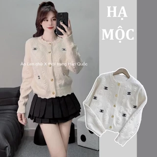 Áo Len Chữ X Cardigan, Tay Dài, Cúc Đồng Xinh Xắn