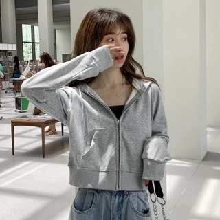 áo hoodie nữ thời trang Rộng áo hoodie zip trơn