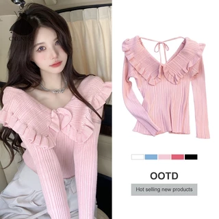 Crlnhc Áo Sweater Kim Tay Dài Cổ Búp Bê Ngọt NgàoThanh Lịch Dễ Phối Đồ Cho Nữ vn