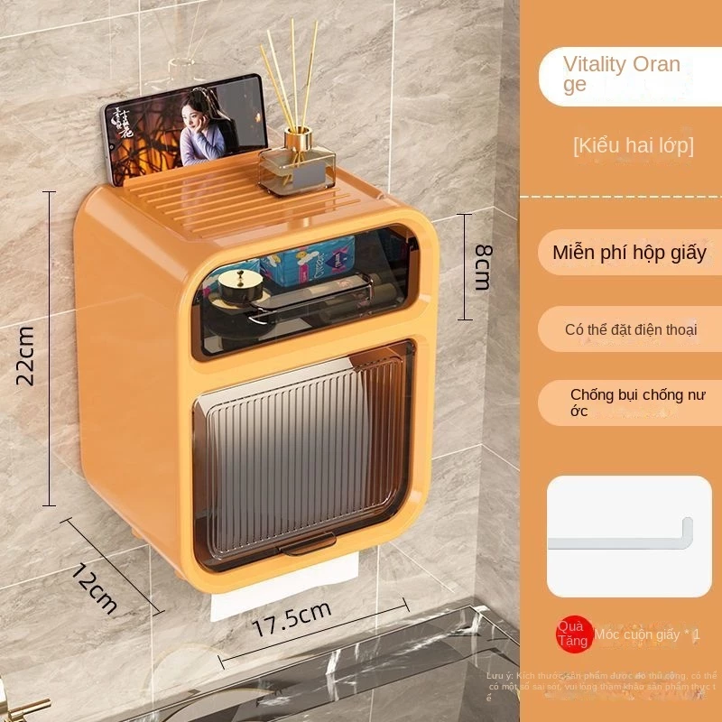 Hộp Đựng Giấy Vệ Sinh 2 Tầng tường, Hộp Đựng Giấy Hộp Giấy Vệ Sinh Có Kệ Để Điện Thoại tiện lợi