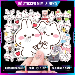 Combo 100 sticker mimi & neko MÈO THỎ TRẮNG decal hình dáng dễ thương trang trí điện thoại nón bảo hiểm laptop
