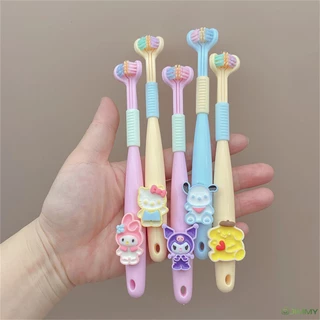 Bàn chải đánh răng ba mặt Sanrio Melody Pochacco Kuromi Bàn chải đánh răng trẻ em có lông mềm dành cho dụng cụ chăm sóc răng miệng 6-12 tuổi