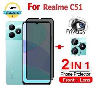 2 in 1 Kính cường lực Realme C51 cường lực bảo vệ chống gián điệp bảo vệ màn hình phủ đầy đủ cho Realme Narzo 50 C55 C53 C35 C51 10T 9i 11 10 Pro Plus GT 5 Neo 3T 5G Glass Film Camera Protecto