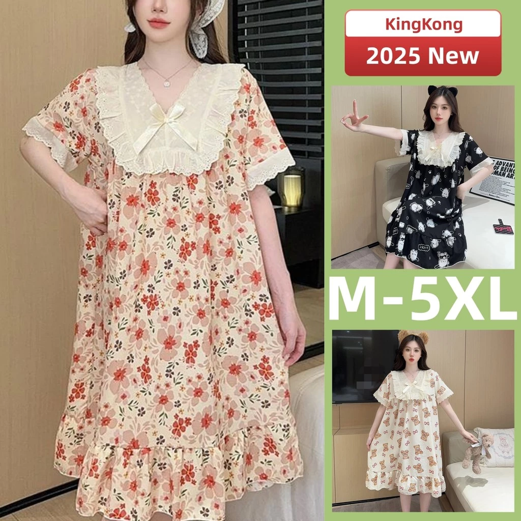 M-5xl Bộ Đồ Ngủ Nữ Cotton Váy Ngủ Plus Kích Thước Bộ Đồ Ngủ Váy Mùa Hè Nữ Tay Ngắn Đồ Người Phụ Nữ Mặc Ở Nhà Mỏng