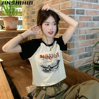 JINSHIHUI áo phông áo thun nữ croptop baby tee Thời trang Korean Dễ thương Stylish A99J03E 46Z231118