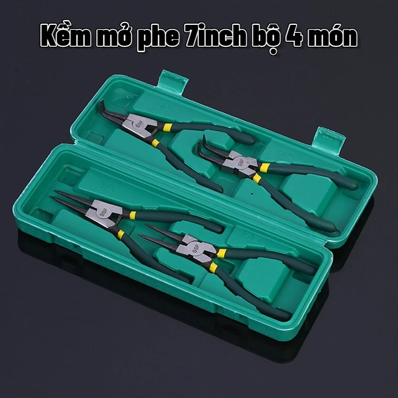 Hộp 4 chiếc Kìm mở phe trong, phe ngoài, Mũi cong, mũi thẳng, mũi đôi, mũi đơn (kìm phanh)Mẫu 7inch