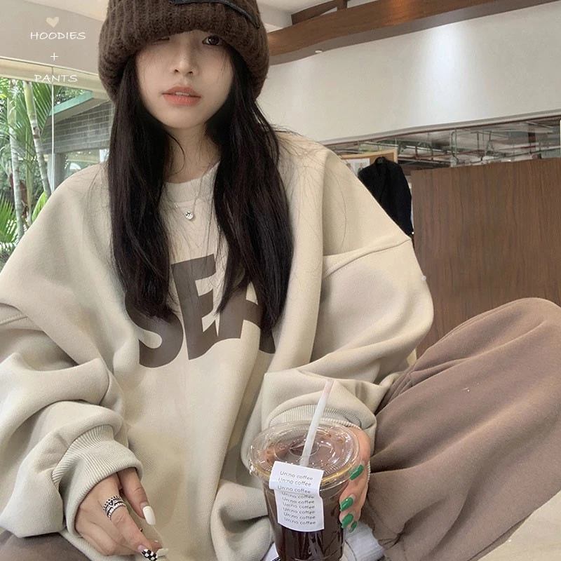 áo sweater y2k dáng rộng in chữ Ao sơ mi nữ dài tay form rộng thời trang Hàn Quốc