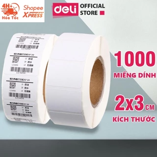 Cuộn 1000 Tem In Mã Vạch Deli - Giấy In Kích cỡ 30x20mm Tem Nhãn Quần Áo, Đơn Hàng, Cafe, Siêu Thị - Rõ Nét, Tiện Dụng