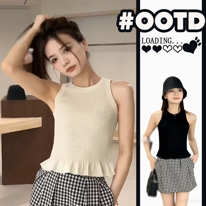 Áo croptop Dệt Kim Sát Nách Cổ Tròn Thời Trang Mùa Hè Cho Nữ