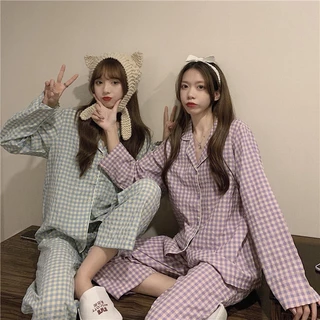 Bộ Pijama Bộ Đồ Ngủ Tay Dài Họa Tiết Kẻ Sọc Phong Cách Hàn Quốc Thời Trang Xuân Thu Mới Cho Nữ